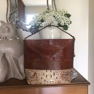 BRAHMIN Purse Handbag Croc 2 tone Pecan & Beige